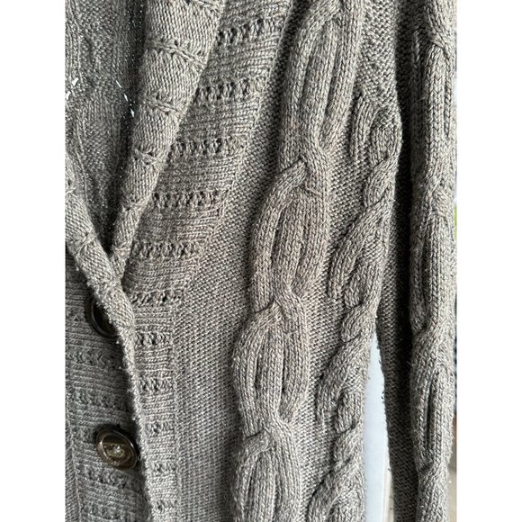 The Limited size M taupe brown cable knit shawl collar metallic thread cardigan - Picture 2 of 7